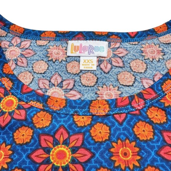 LuLaRoe Retired Julia Dress XXS Blue with Orange Florals SS Form Fitting NWT - Picture 3 of 9